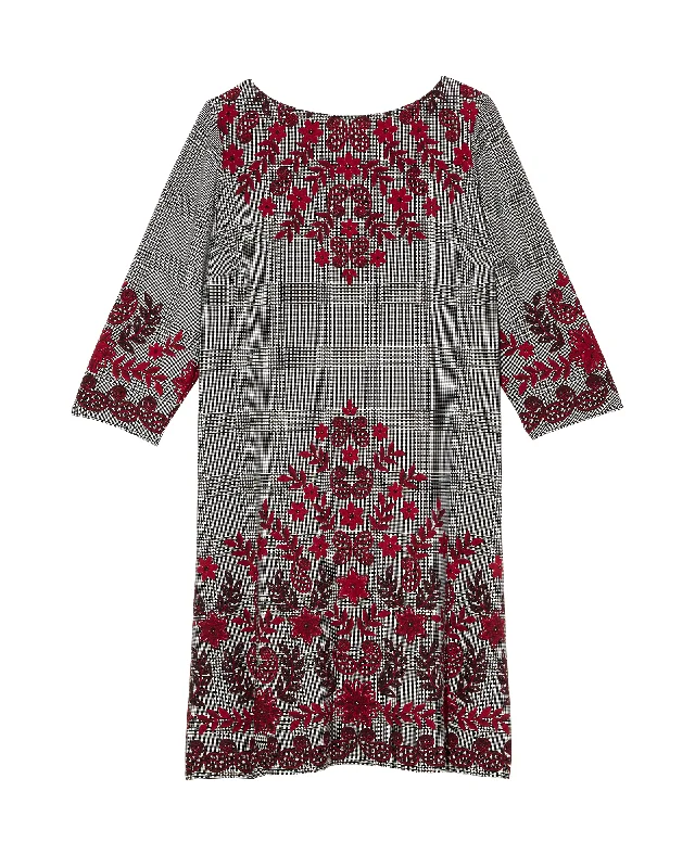 Deal Dash Clover 3/4 Sleeve Shift Dress | Red / Navy