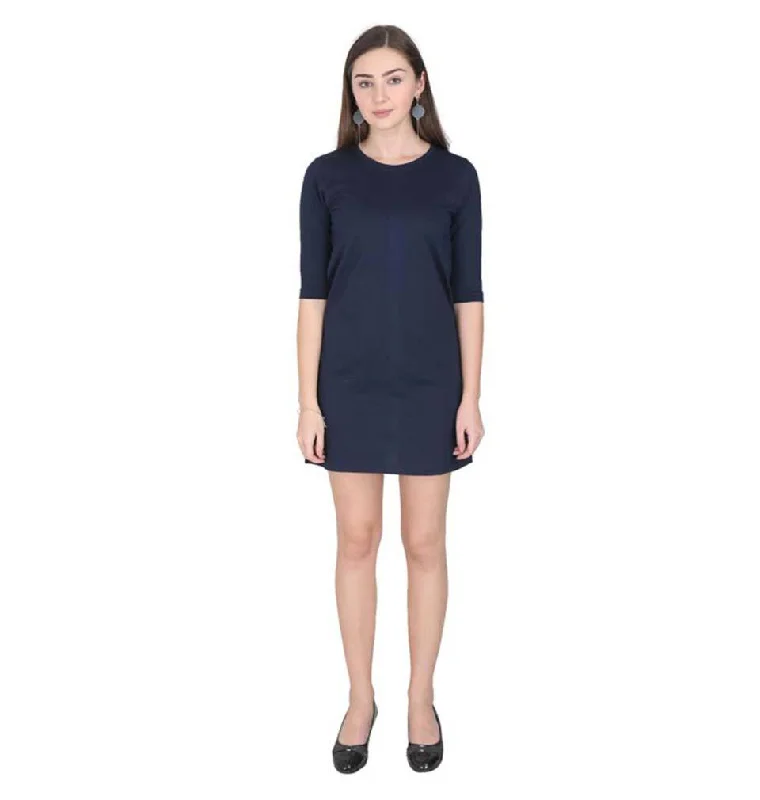 Price Blitz Plain Navy Blue Long Top/Dress for Women