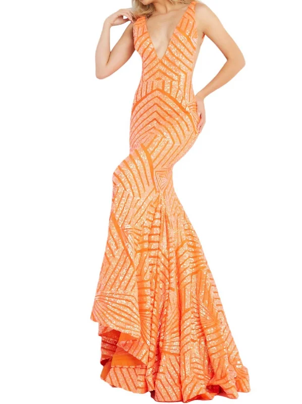 Daily Specials Embellished Sexy Low V Party Dress In Neon Orange