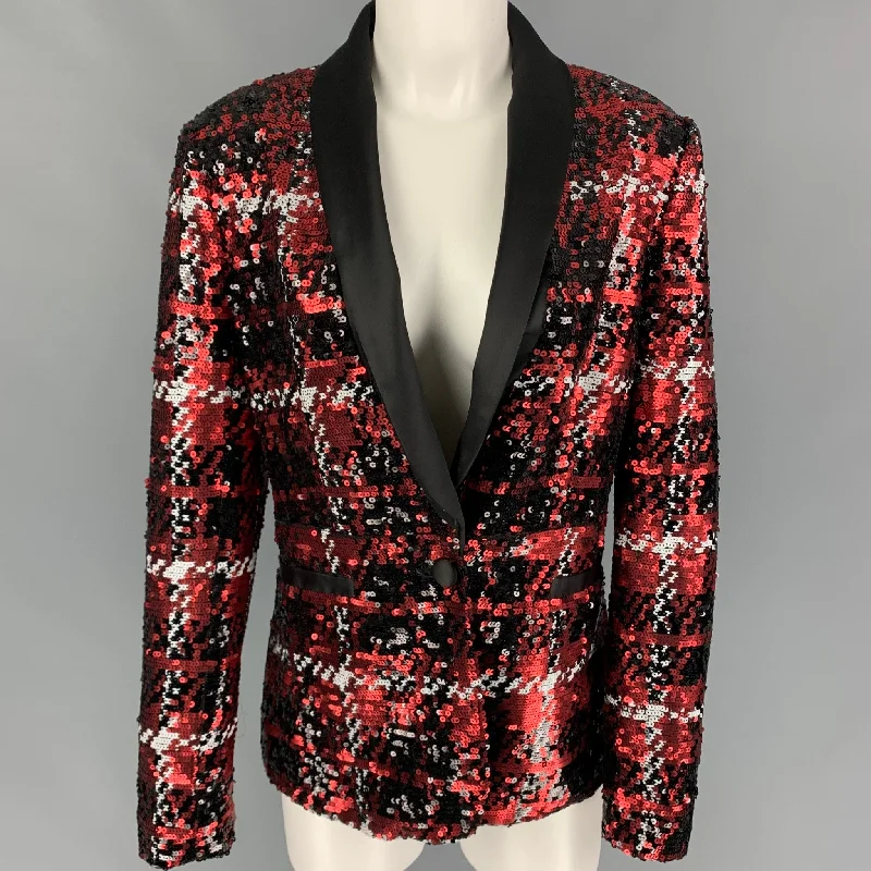 Bargain Blast L'AGENCE Size 8 Black Red Polyester Sequined Jacket
