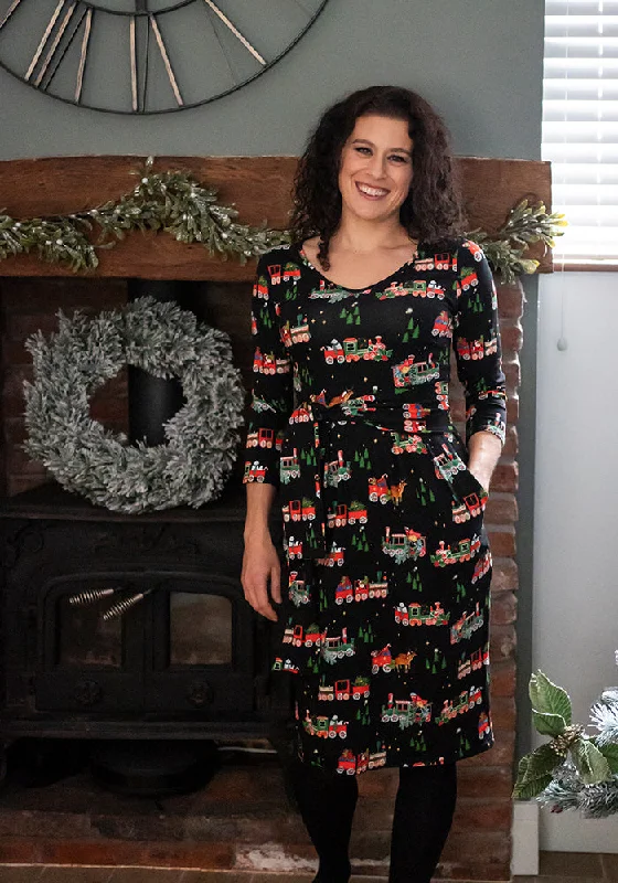 YEAR-End Sale Wish Christmas Train Print Cotton Dress