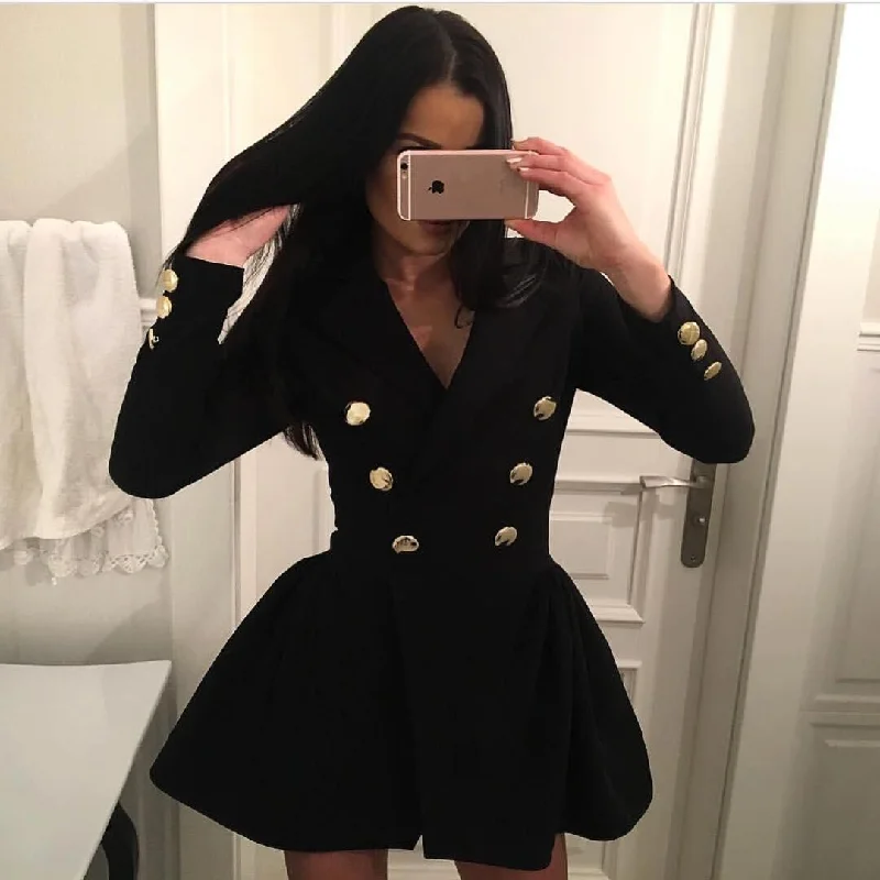Big Discounts Long Sleeve Slim V Neck Blazer Dress