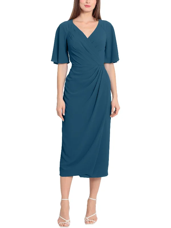 Savings Bonanza Womens Surplice Mid Calf Wrap Dress