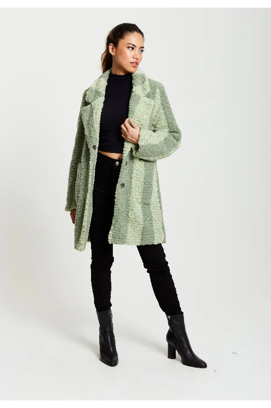 Price Fest Liquorish Teddy Coat In Green Stripe