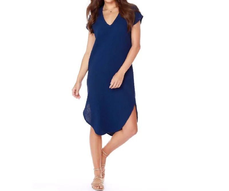 Savings Spectacular Women's V-Neck Midi Kaftan Dress In Ink
