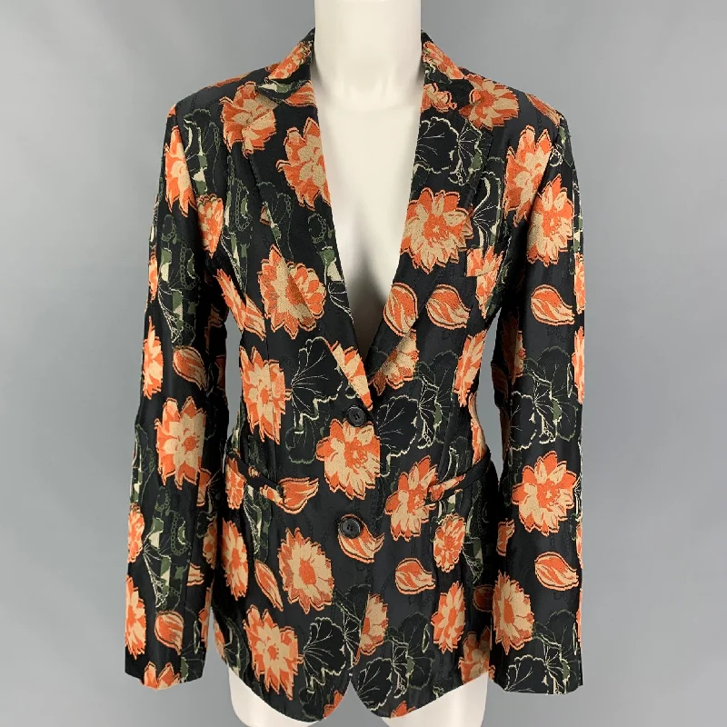 Daily Deals SALVATORE FERRAGAMO Size 8 Black Orange Beige Jacket Blazer