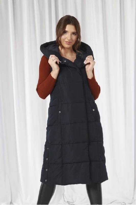 Stock Clearance Double Second Navy Long Lux Wrap Gilet Puffer