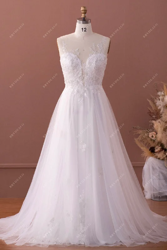Incredible Offers Romantic Beaded Lace Tulle A-line Wedding Dress