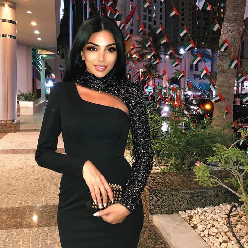 Sale Event Party Sequin Cutout Long Sleeve Midi Dress
