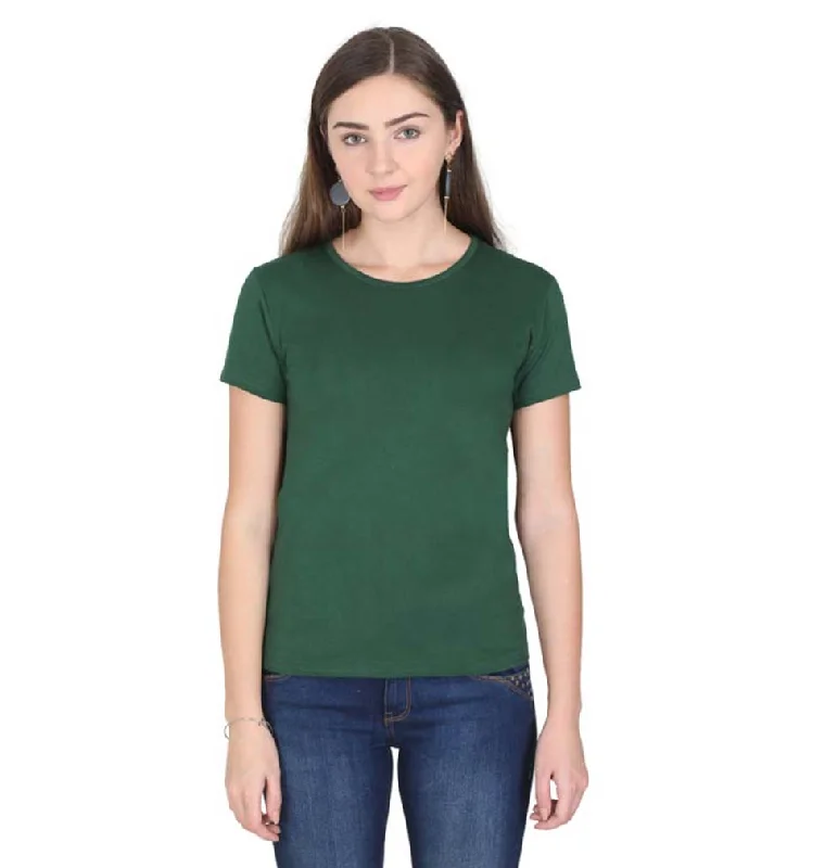 Limited Edition Plain Bottle Green/Dark Green Half Sleeves T-Shirt for Women