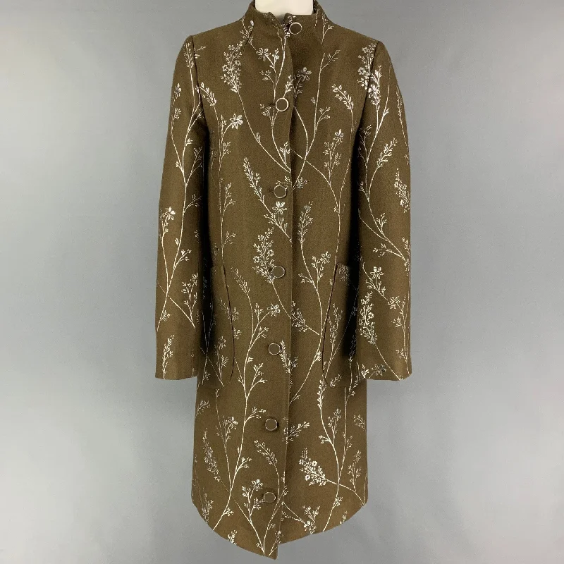 Exclusive Deal SUNO Size 0 Olive Silver Not Listed Embroidered Collarless Coat