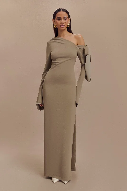 Unbeatable Prices Nicola One Shoulder Crepe Maxi Dress - Mushroom