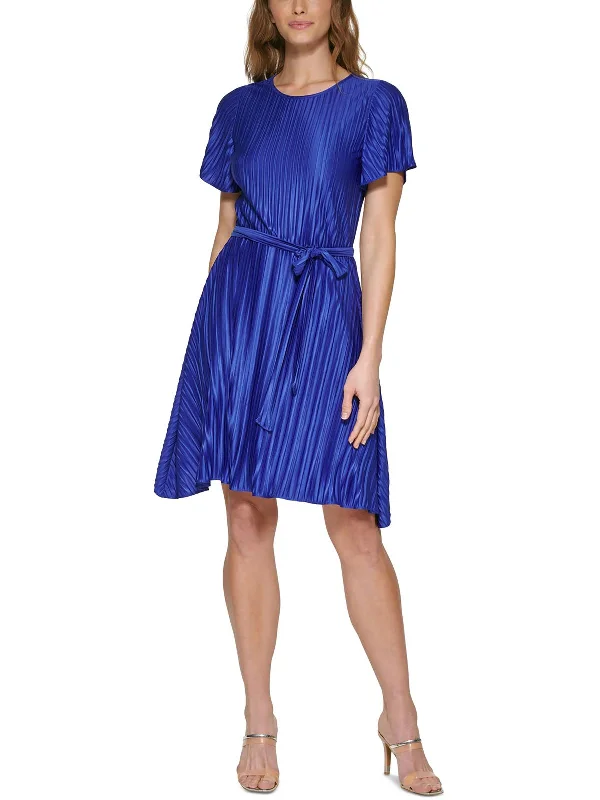 Savings Event Womens Pleated Tie Waist Midi Dress
