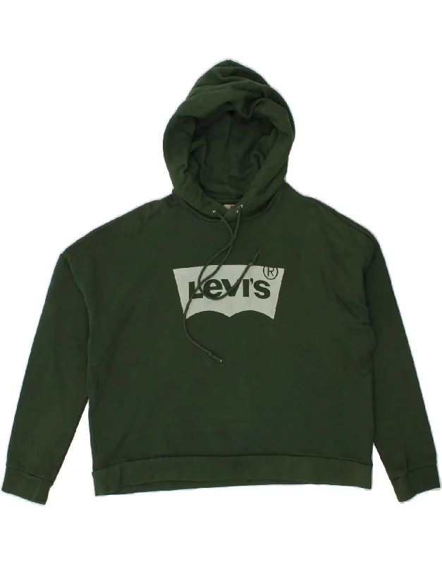 Deep Discounts LEVI'S Womens Graphic Hoodie Jumper UK 14 Medium Khaki Cotton