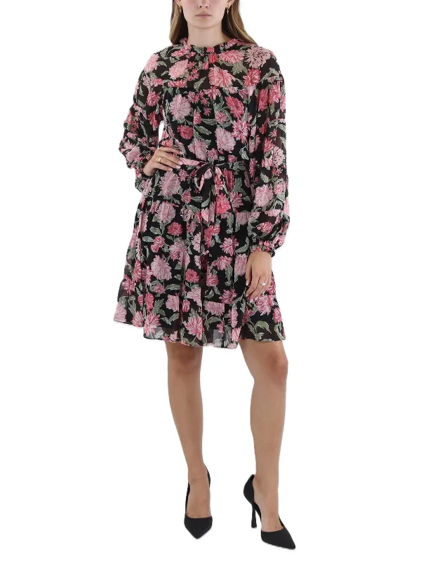 Limited Time Offer Womens Floral Print Ruffled Fit & Flare Dress