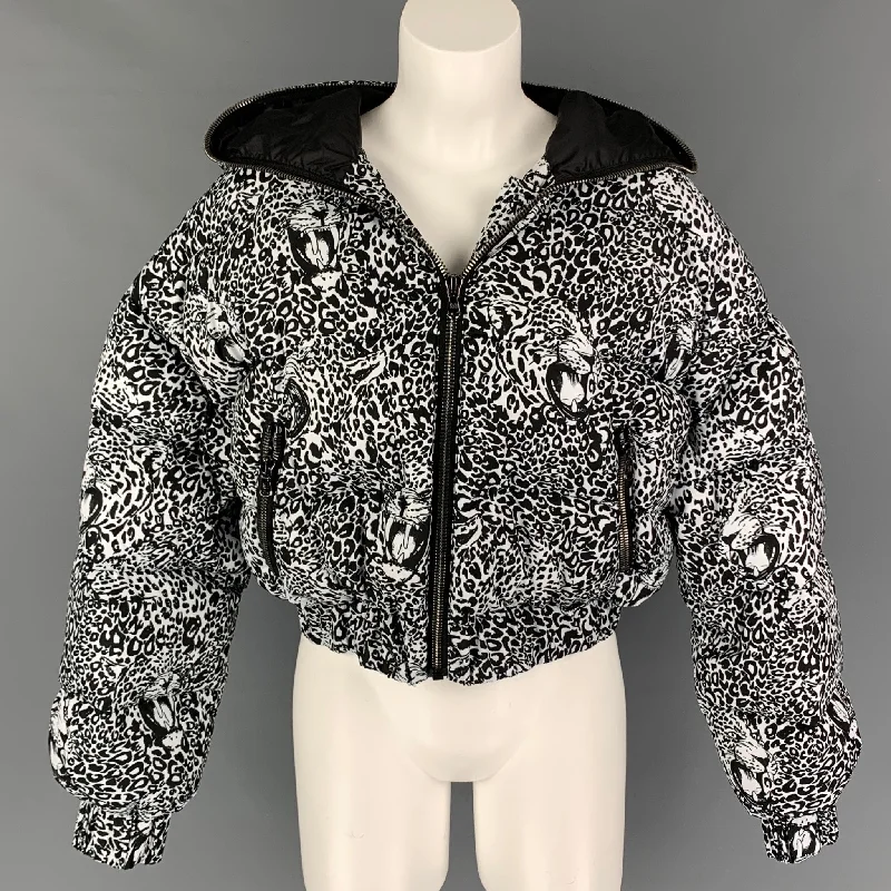 Blowout Deals MARCELL VON BERLIN Size 4 Black White Polyester Animal Cropped Jacket