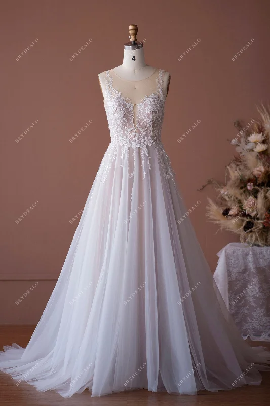 Flash Sale Romantic Beaded Lace Illusion A-line Bridal Dress