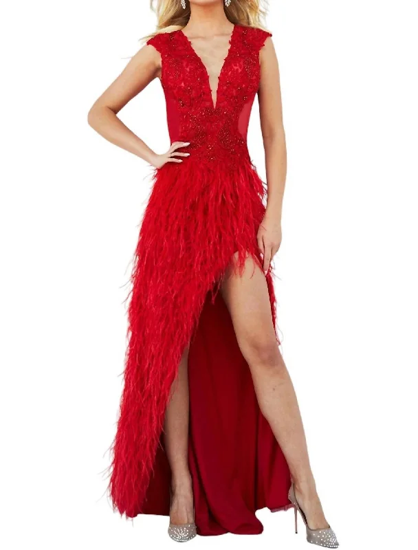 New Deals Feather Skirt Dress In Red