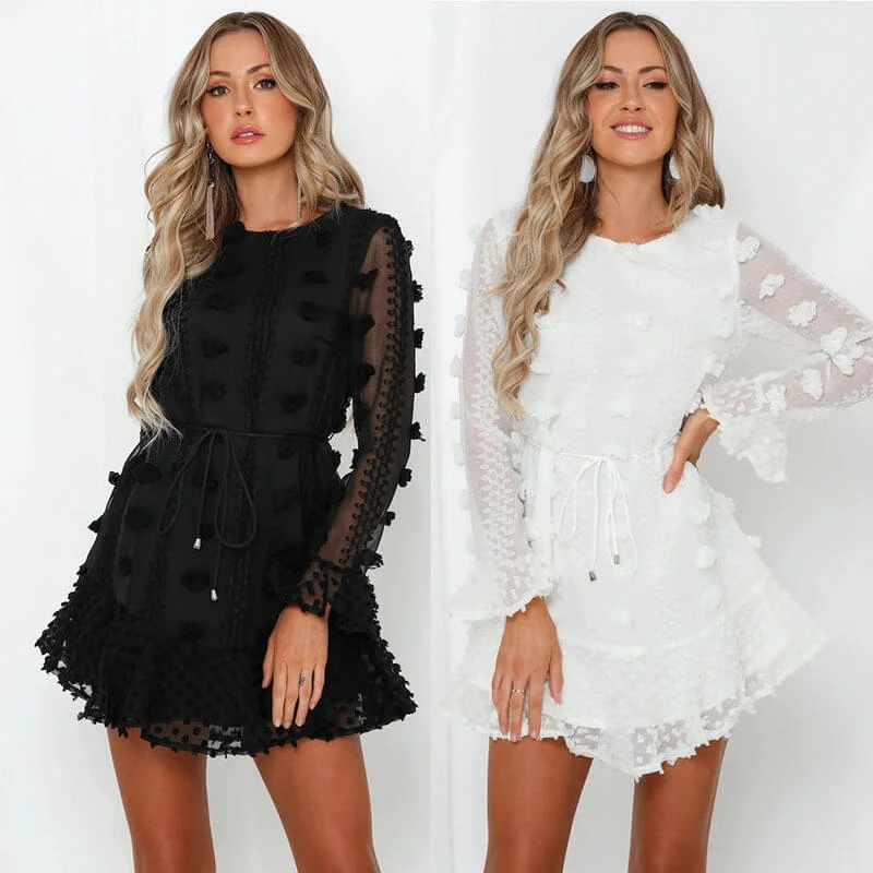 Online Only Ruffle See Through Short Dress