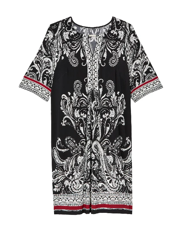 Big Savings Karis Split-Neck Shift Dress | Black / Red