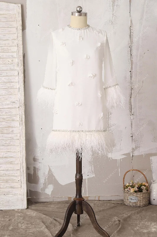 New Deals Bead & Feather Ivory 3D Flower Short Bridal Shower Dress