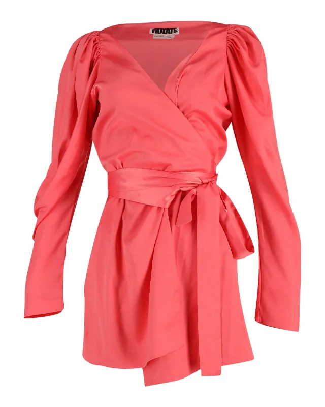 Buy Now Rotate Birger Christensen Bridget Mini Wrap Dress in Pink Satin