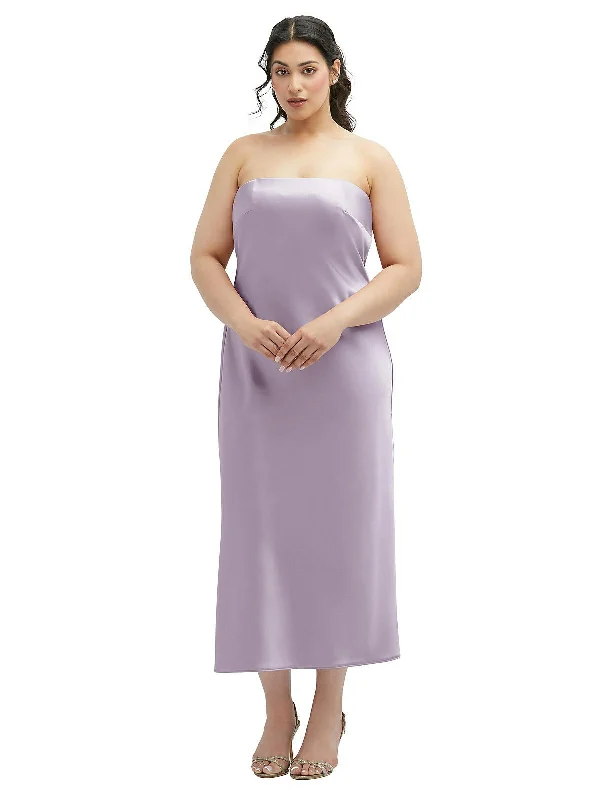 Bonus Savings Strapless Midi Bias Column Dress with Peek-a-Boo Corset Back