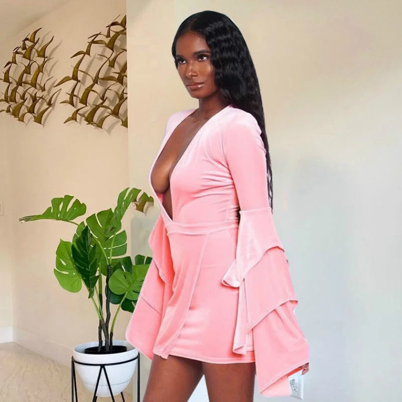 Low Prices Velveteen Bell Sleeve Bodycon Dress