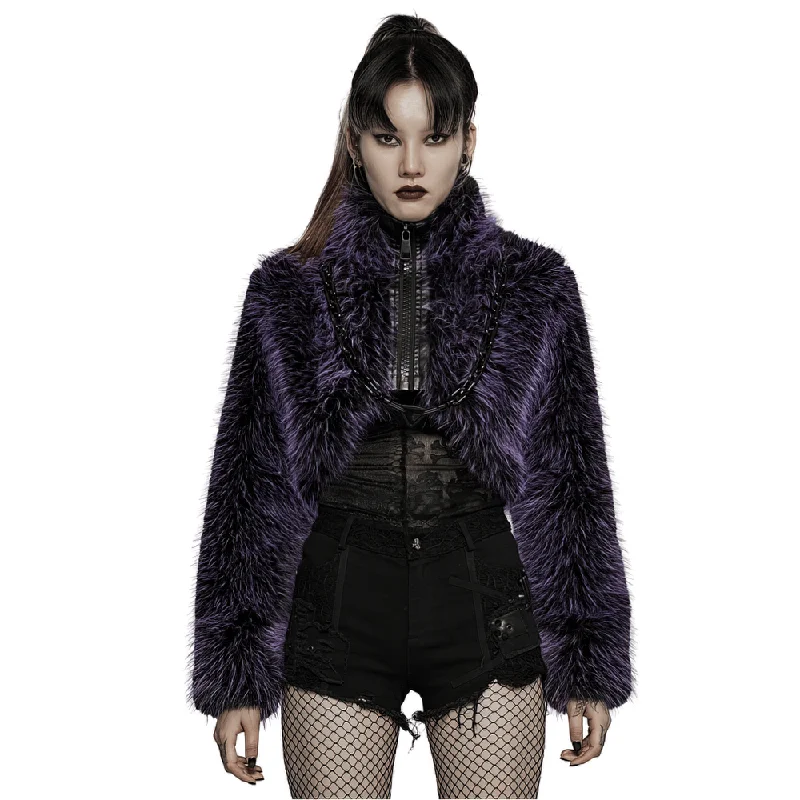 Act Fast Chic Purple Shaggy Crop Jacket - Edgy Streetwear