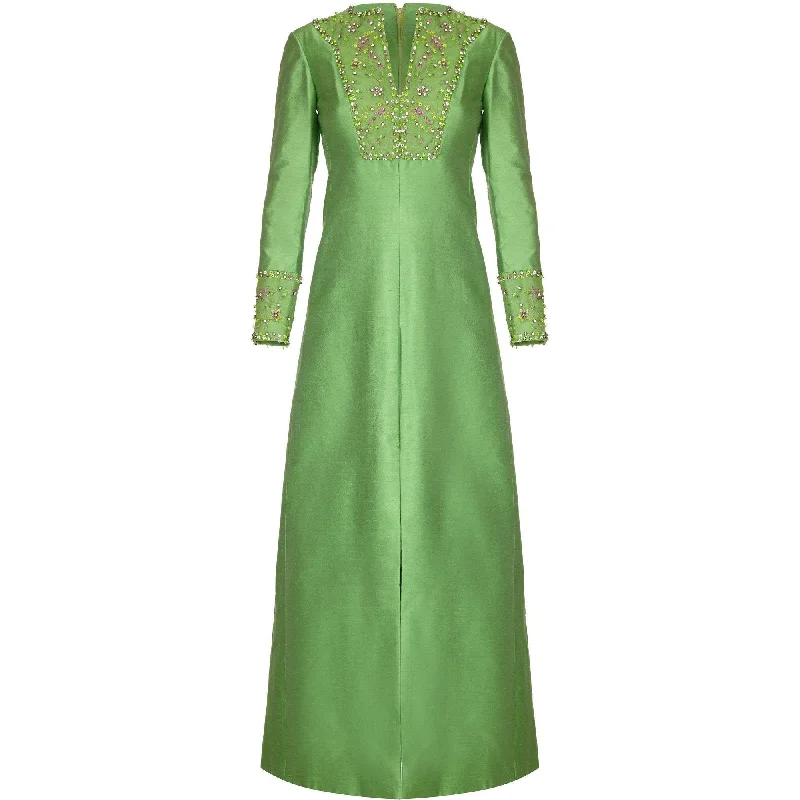 Great Deals 1960s Gino Charles for Malcolm Starr Green Beaded Collar Dress