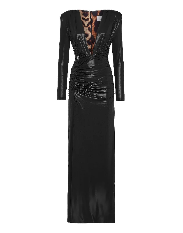 Must-Have Deals Padded Shoulder V-neck S Long Dress LS