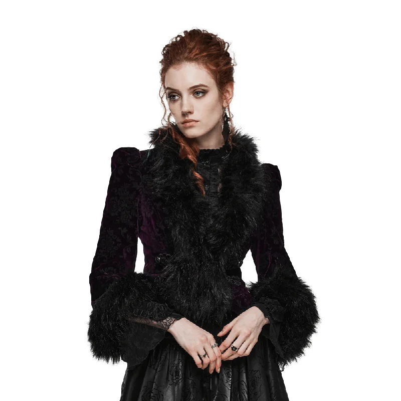Incredible Offers Embossed Velvet Gothic Jacket with Fur Detailing