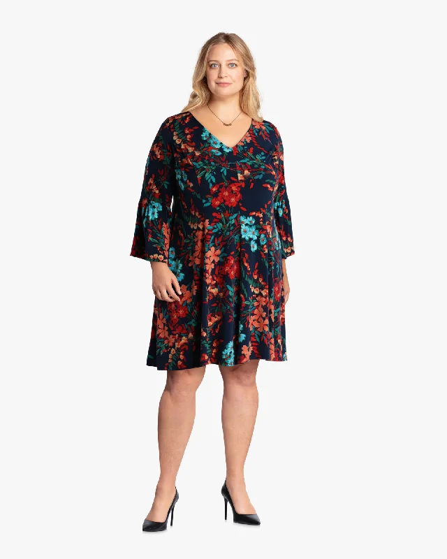 Massive Deals Kentia Flared Sleeve Dress | Teal / Orange