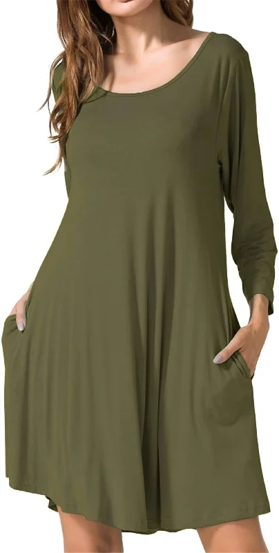 YEAR-End Sale Long Sleeve With Pocket Dress In Green