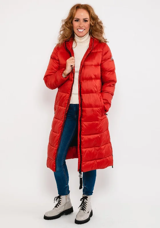 Instant Discount Green Goose High Shine Quilted Long Coat, Red