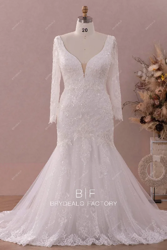Act Now Long Sleeved Beaded Lace Shimmery Mermaid Wedding Dress