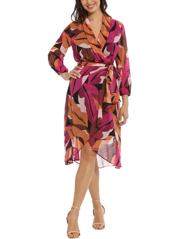 Final Markdown Womens Chiffon Printed Midi Dress