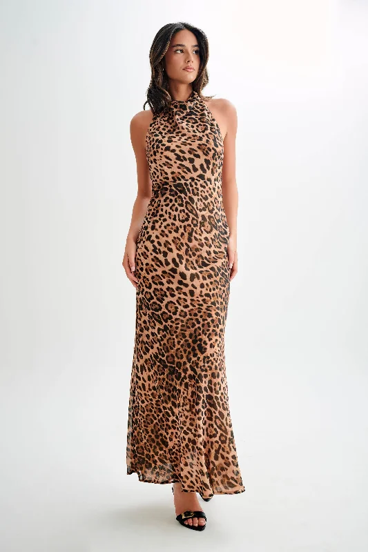 Price Drop Estella Chiffon Cowl Maxi Dress - Leopard Print