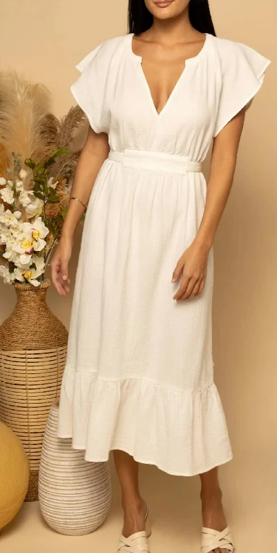 Price Reduction Alys Belted Midi Dress In White