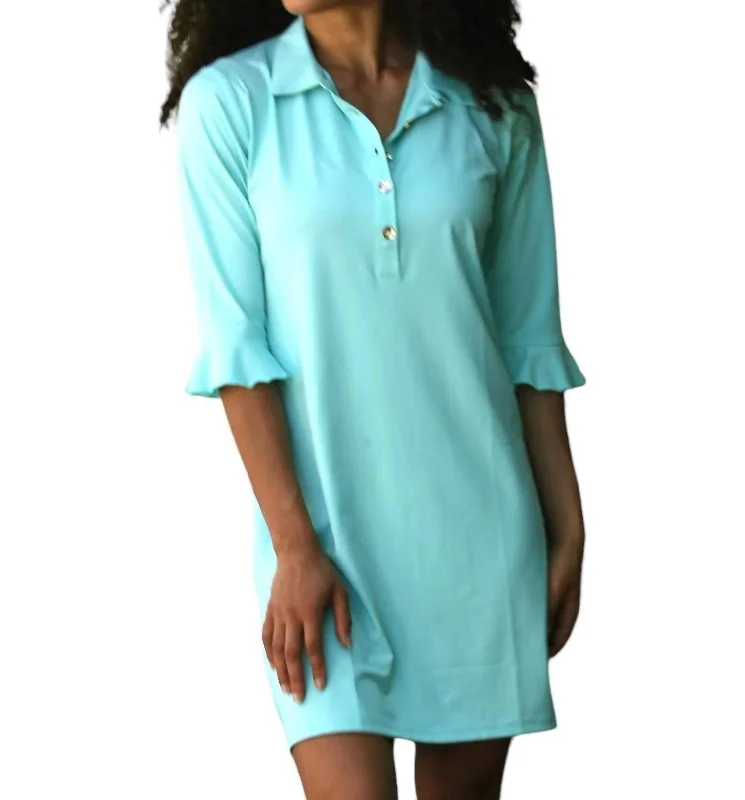 Deal of the Week Marin Flounce Sleeve Polo Dress In Aqua