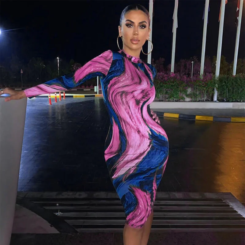 Price Drop Alert Mock Neck Colorblock Midi Dress
