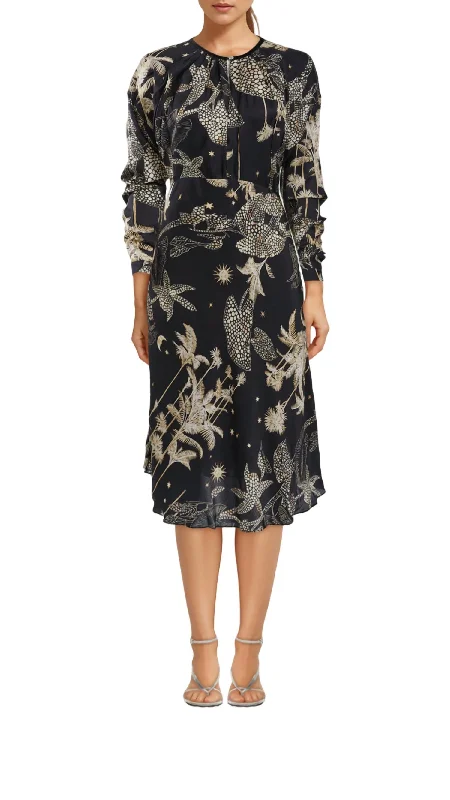 Special Savings Floral Midi Dress In Noche