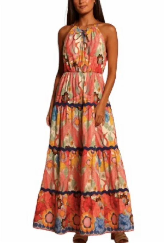 Huge Savings High Neck Border Dress In Dancing Birds