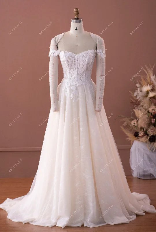 Don't Wait Off Shoulder Illusion Bodice Lace A-line Wedding Dress