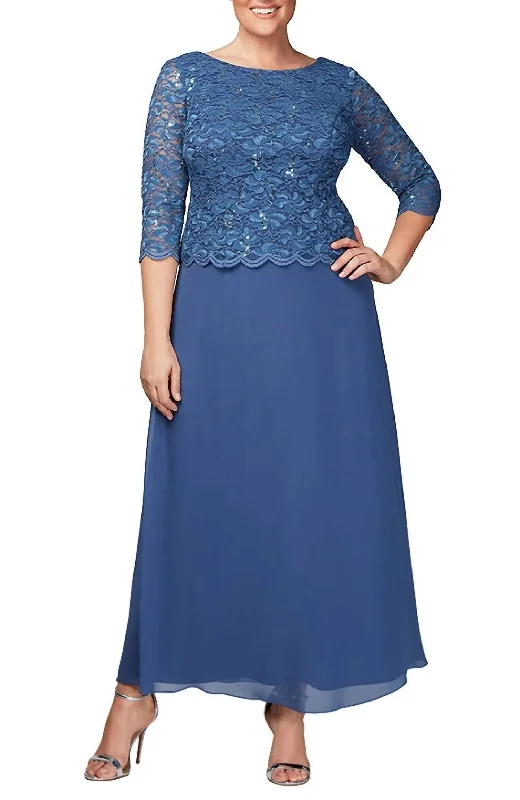 Great Deals Scalloped Lace And Chiffon Gown In Blue