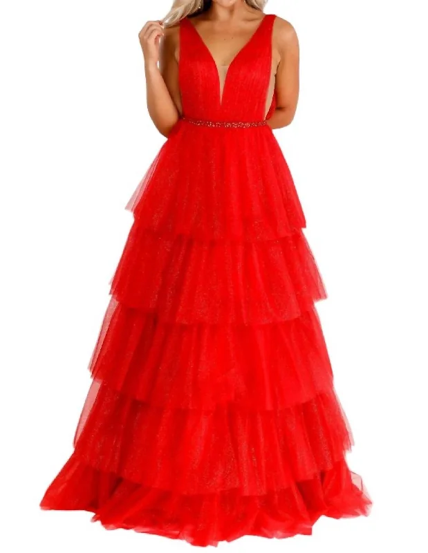 Amazing Deals Tulle Long Prom Dress In Red