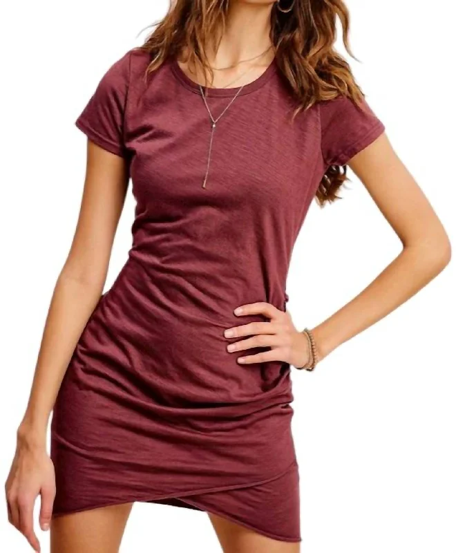 Overstock Maryse Wrap Front T-Shirt Dress In Berry