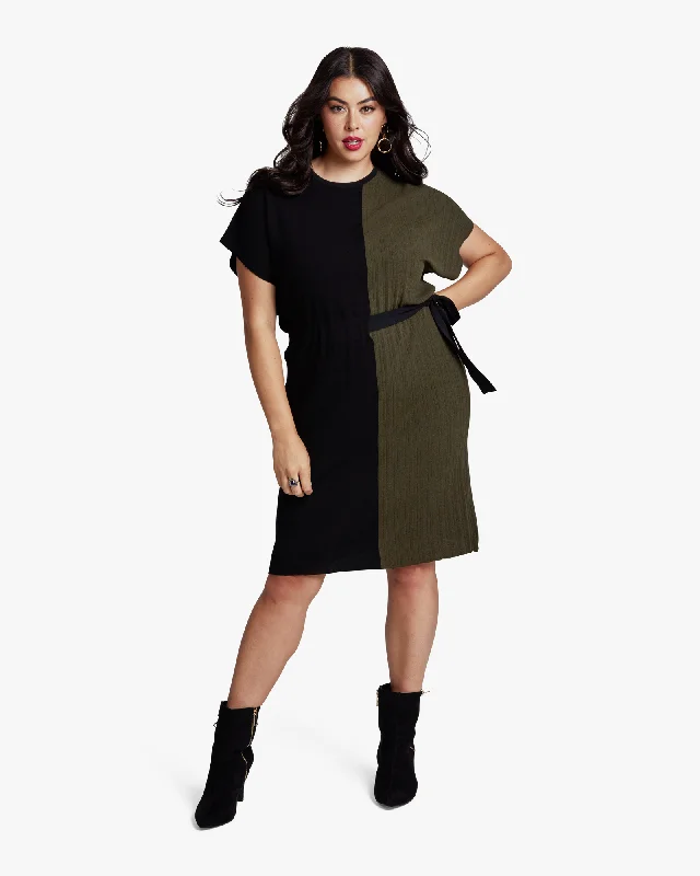 Exclusive Savings Linnette Colorblock Pleated Dress | Black / Olive Green