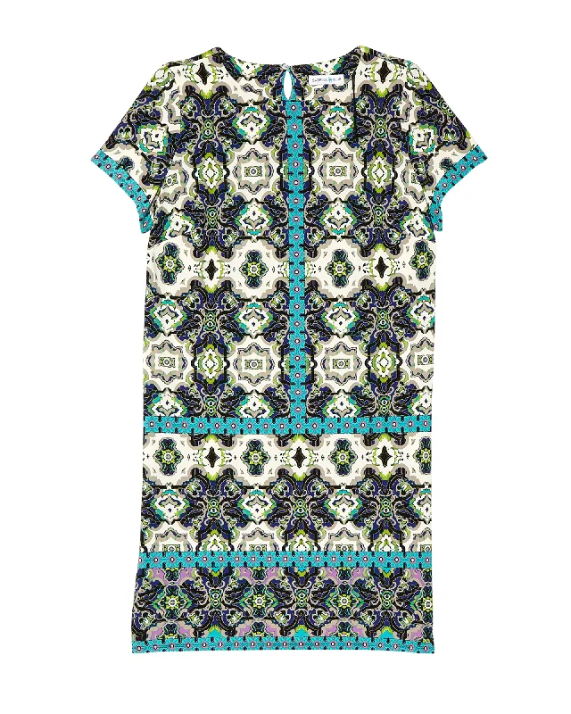 New Deals Cyprus Short Sleeve Sheath Dress | Azure Blue / Light Green