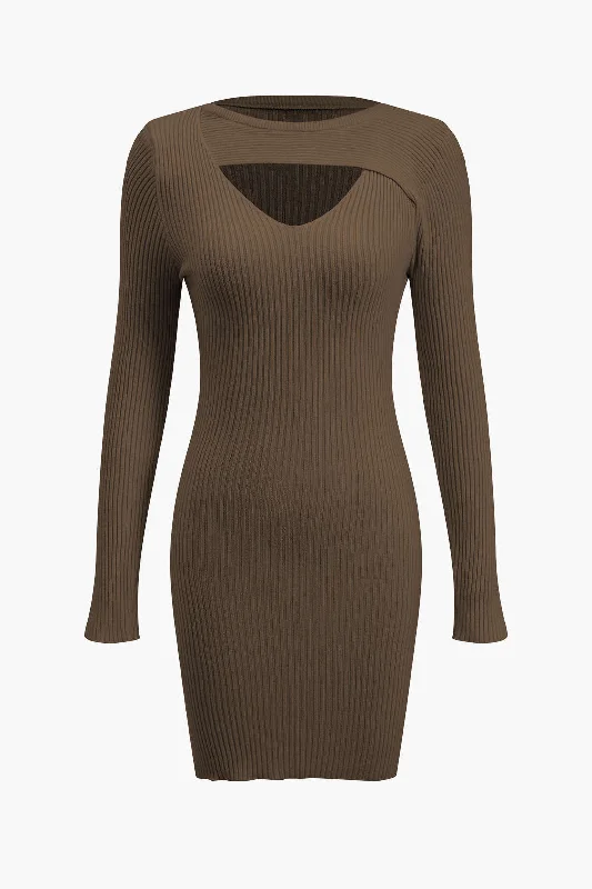 Can't Be Beat Solid Sweater Cut Out Long Sleeve Mini Dress
